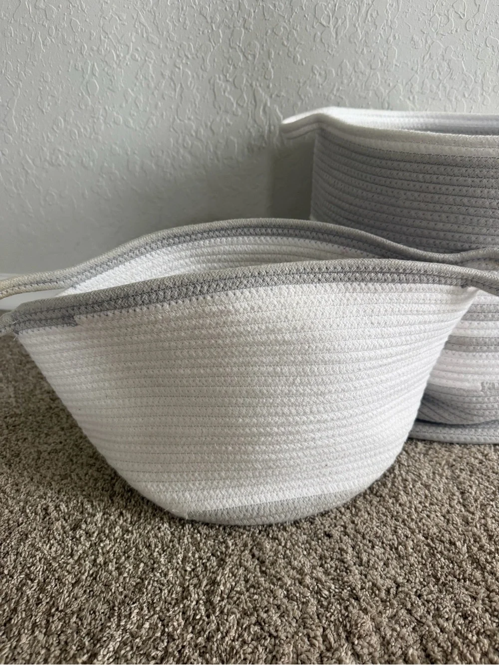 Pottery Barn Kids Neutral Gray and White Rope Storage Baskets - Set of 2
